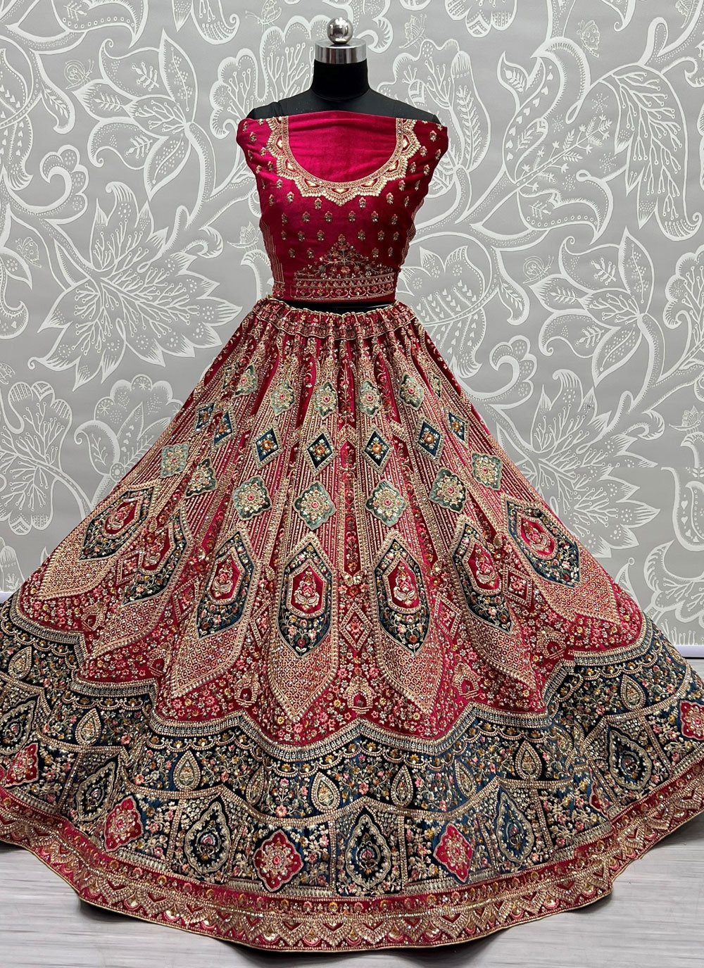 A Line Lehenga Velvet Rani Diamond Lehenga Choli