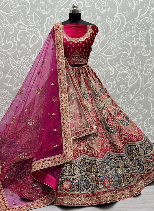 A Line Lehenga Velvet Rani Diamond Lehenga Choli