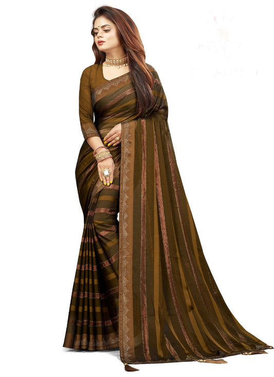 Contemporary Georgette Brown Diamond Saree