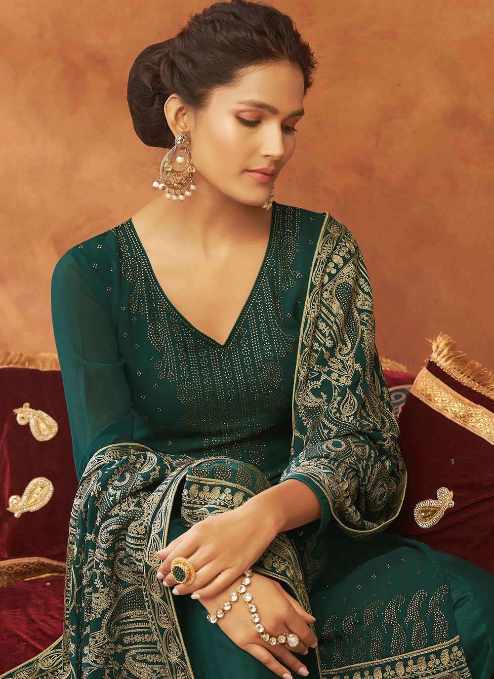 Salwar Suit Georgette Viscose Green Diamond Salwar Kameez