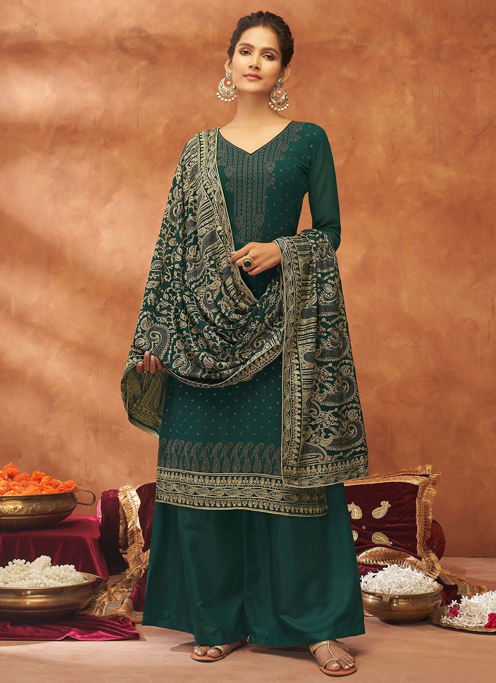 Salwar Suit Georgette Viscose Green Diamond Salwar Kameez