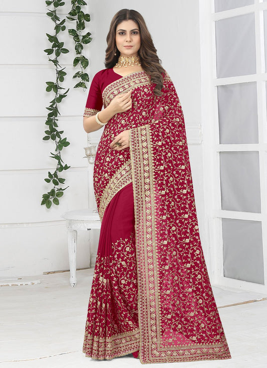 Designer Georgette Hot Pink Diamond Saree