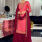 Sharara Set Georgette Satin Maroon Pink Diamond Salwar Kameez