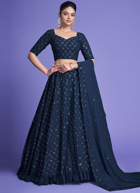 Lehenga Choli Georgette Morpeach Diamond Lehenga Choli