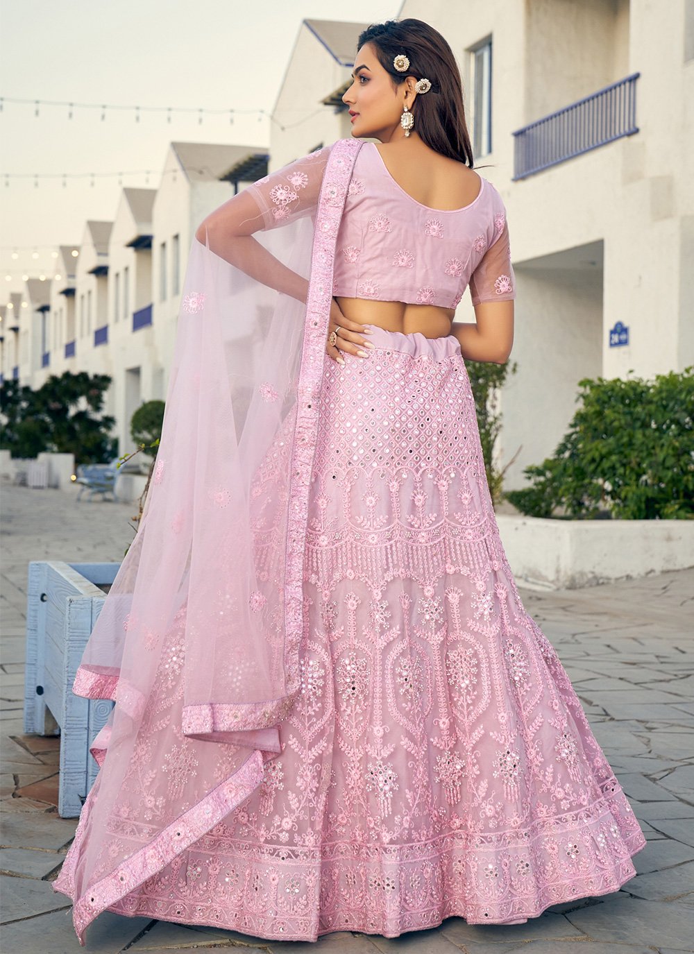 A Line Lehenga Net Pink Diamond Lehenga Choli