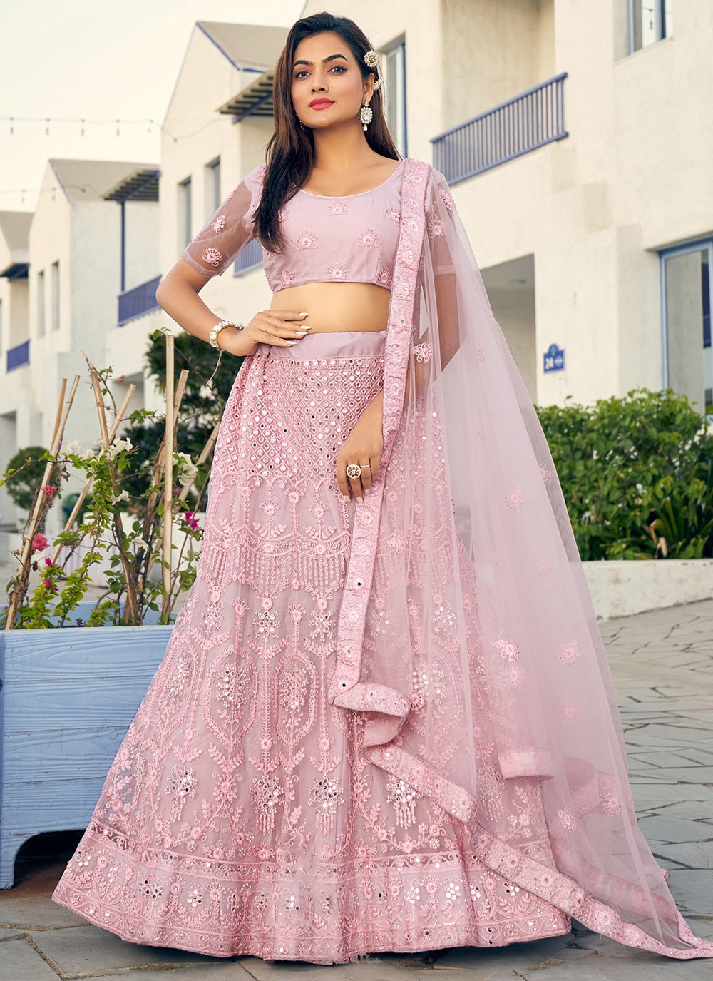 A Line Lehenga Net Pink Diamond Lehenga Choli