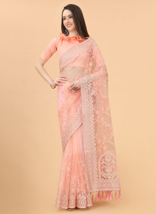 Classic Net Peach Aari Work Saree