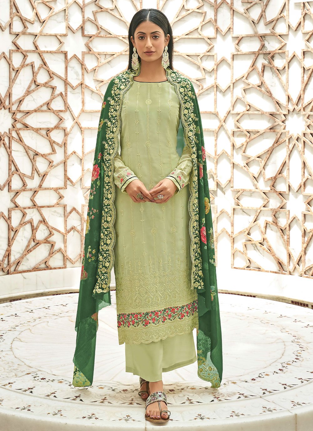 Palazzo Salwar Suit Georgette Sea Green Diamond Salwar Kameez