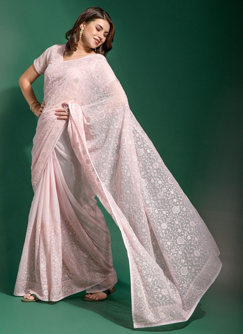 Classic Georgette Pink Diamond Saree