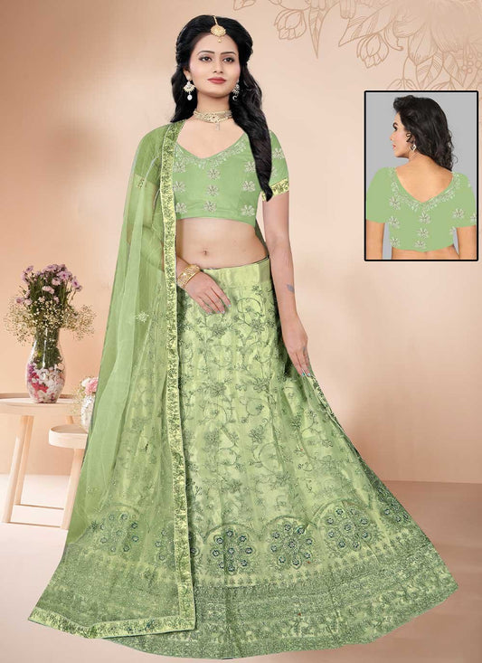 Lehenga Choli Net Sea Green Diamond Lehenga Choli