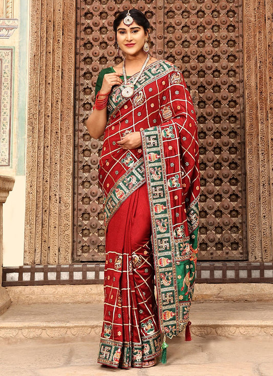 Contemporary Silk Red Diamond Saree