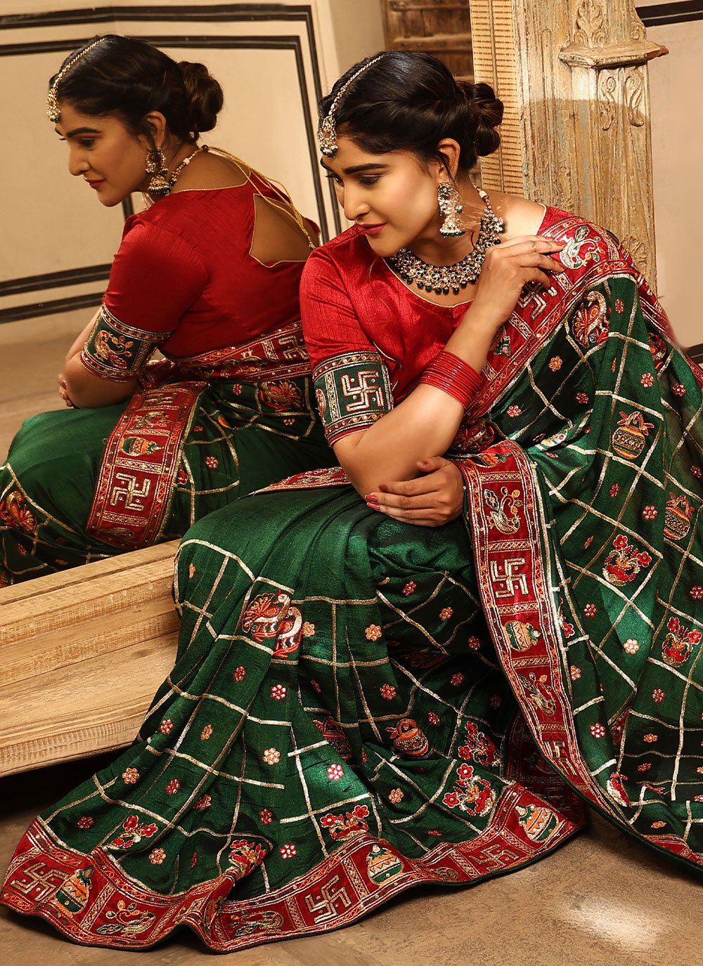 Trendy Saree Silk Green Diamond Saree