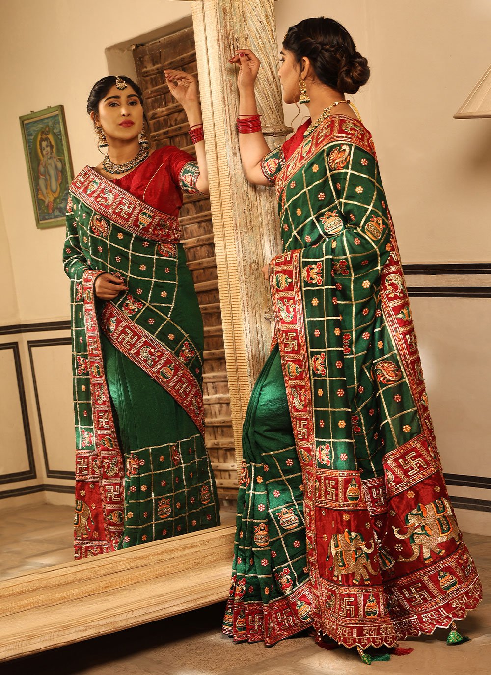 Trendy Saree Silk Green Diamond Saree