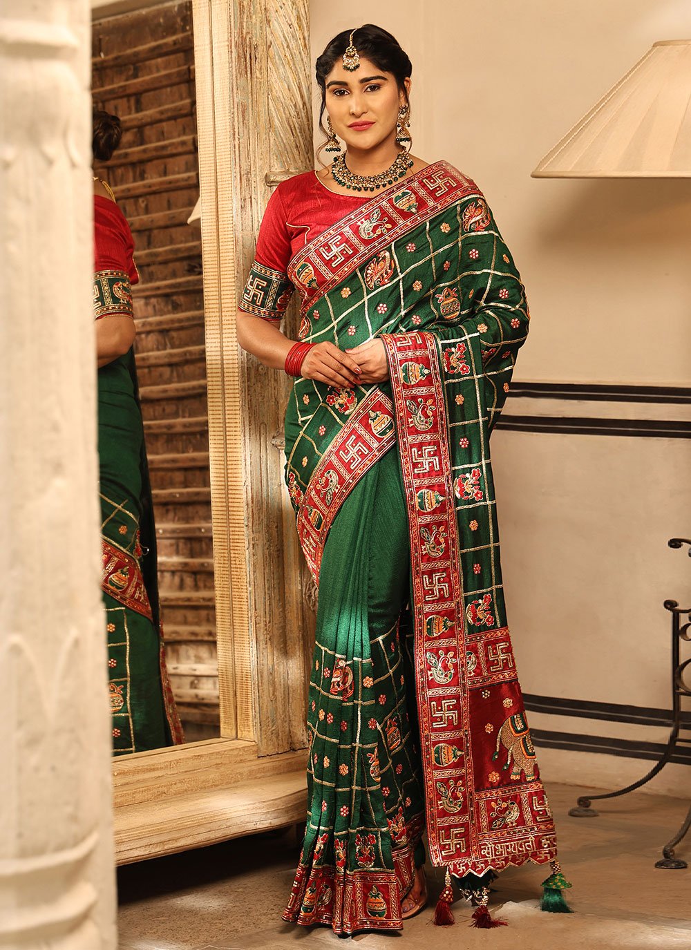 Trendy Saree Silk Green Diamond Saree