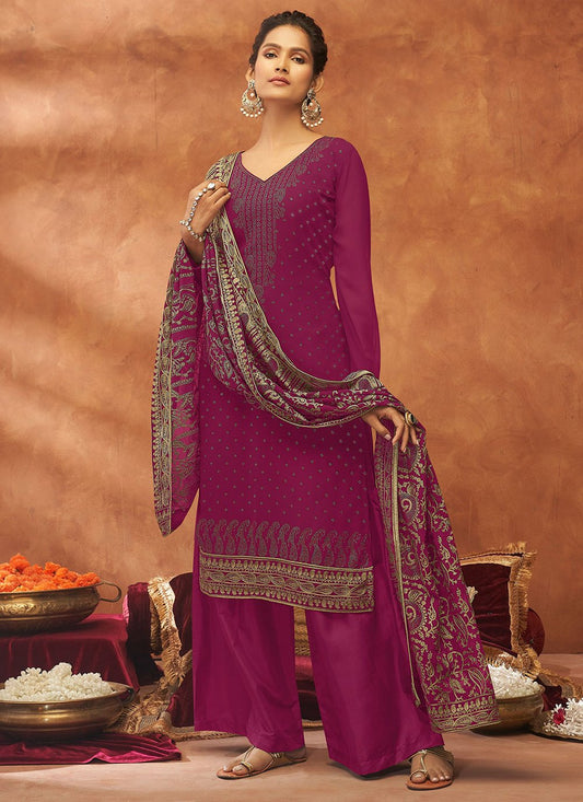 Trendy Suit Georgette Viscose Purple Diamond Salwar Kameez