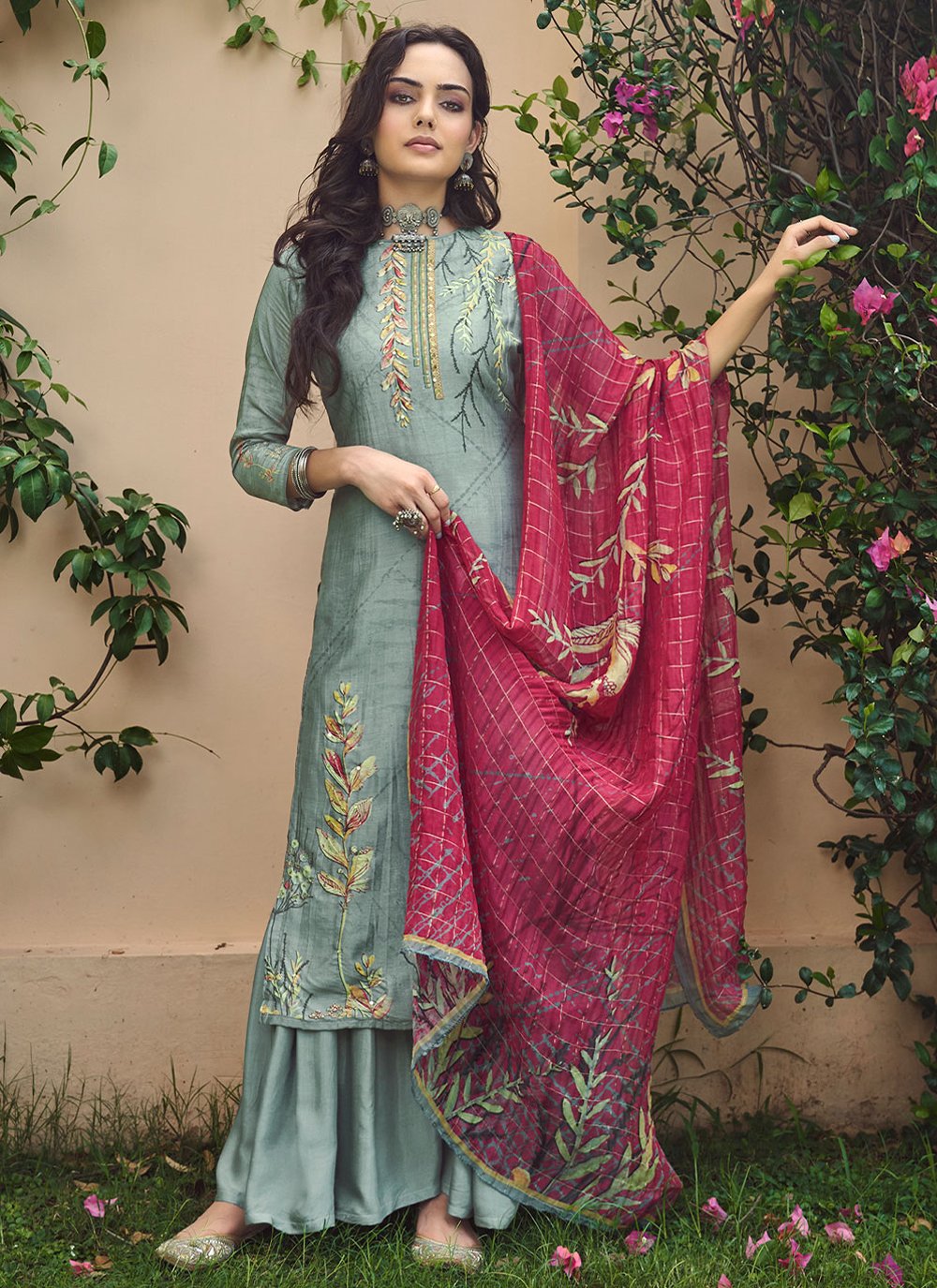 Salwar Suit Silk Viscose Aqua Blue Digital Print Salwar Kameez