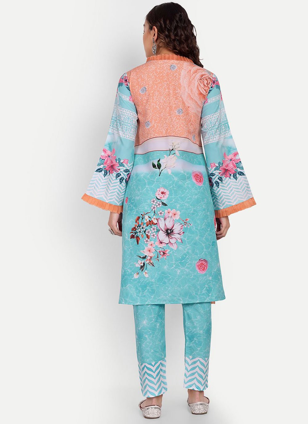 Salwar Suit Muslin Aqua Blue Digital Print Salwar Kameez