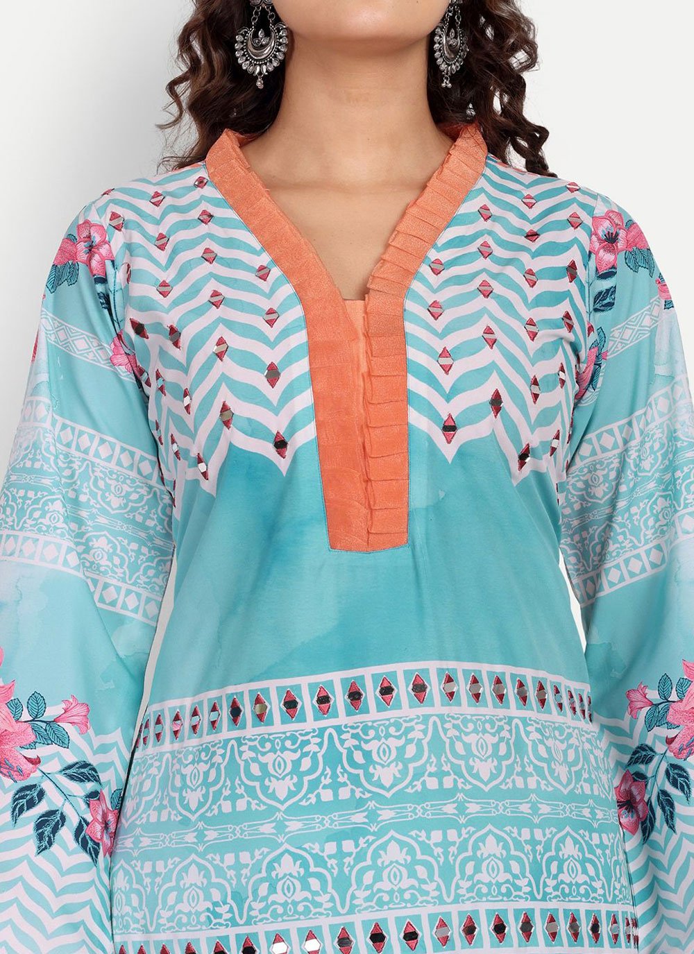 Salwar Suit Muslin Aqua Blue Digital Print Salwar Kameez