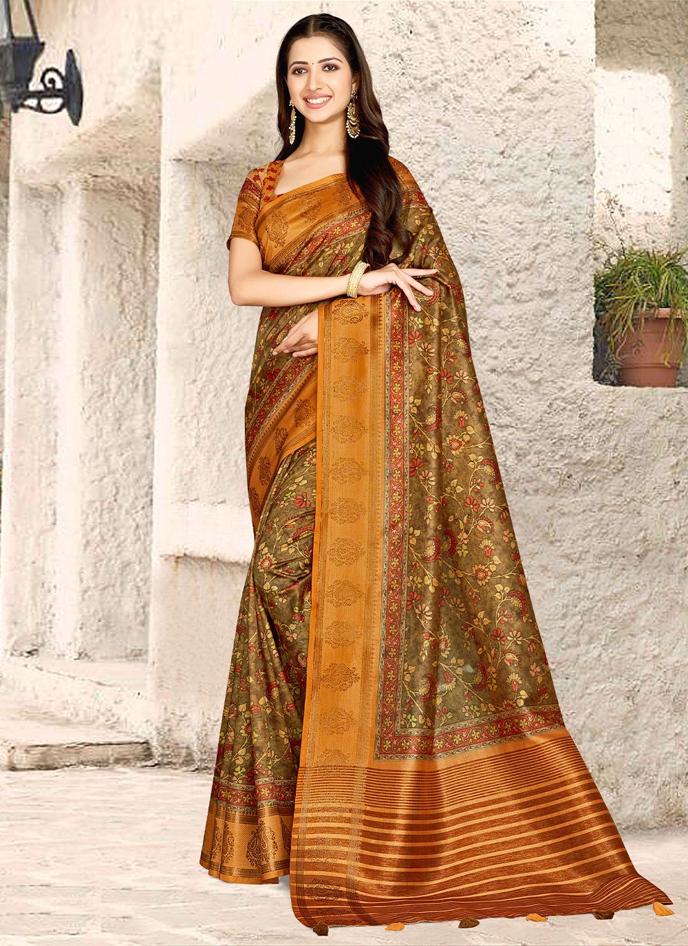 Trendy Saree Banarasi Silk Multi Colour Digital Print Saree