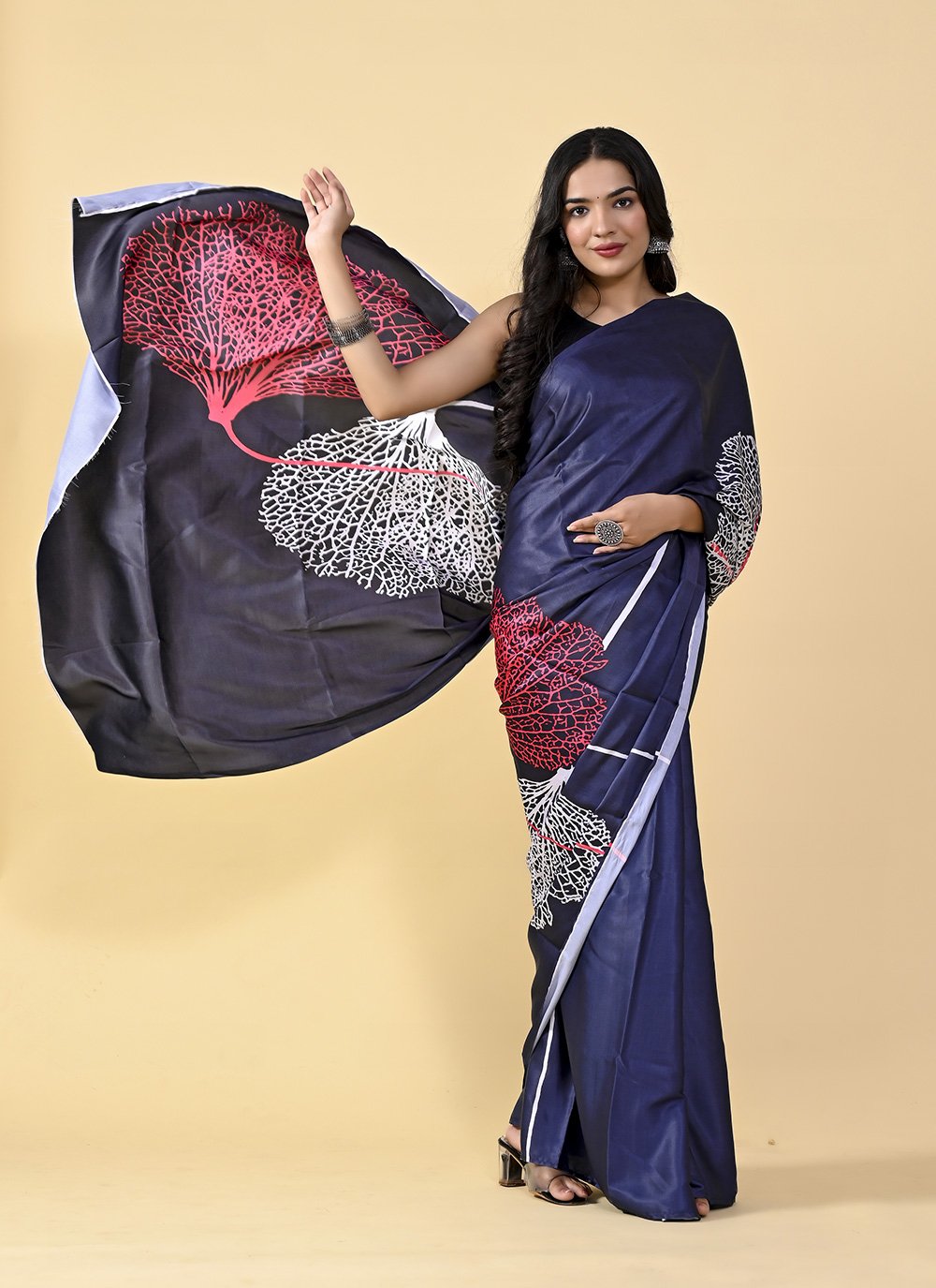 Casual Satin Silk Blue Digital Print Saree