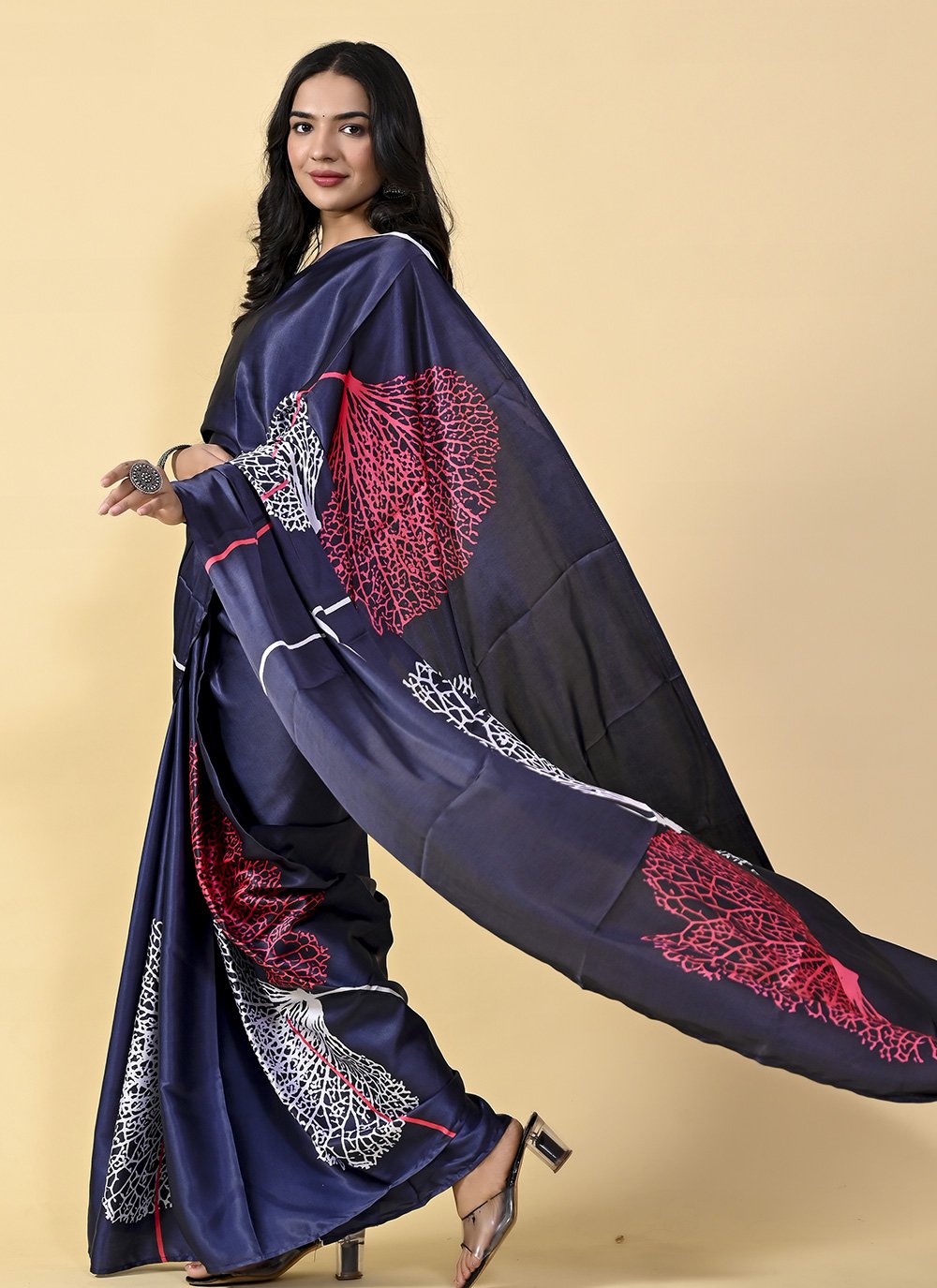 Casual Satin Silk Blue Digital Print Saree