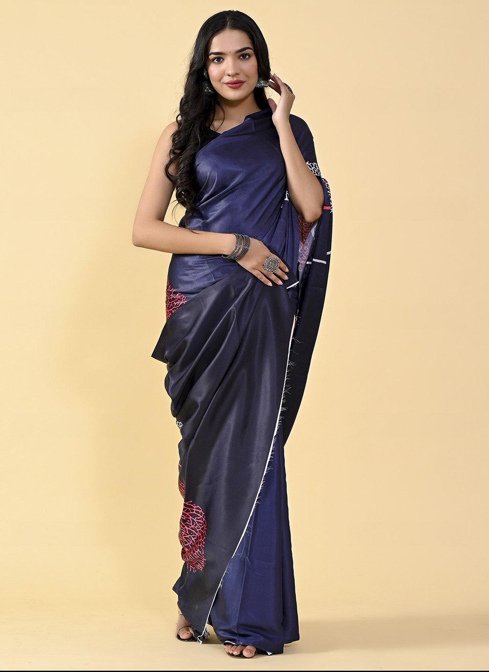 Casual Satin Silk Blue Digital Print Saree