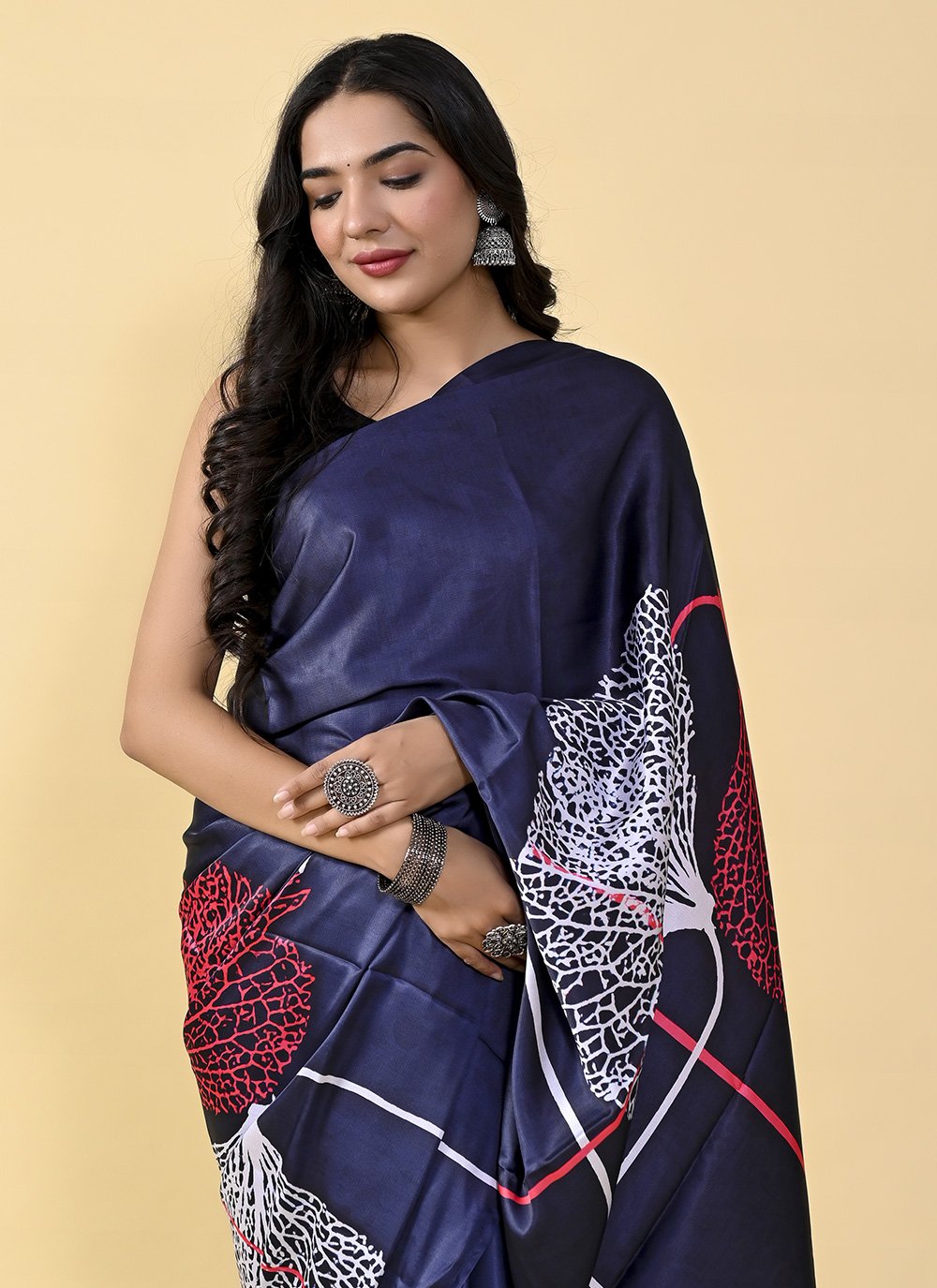 Casual Satin Silk Blue Digital Print Saree