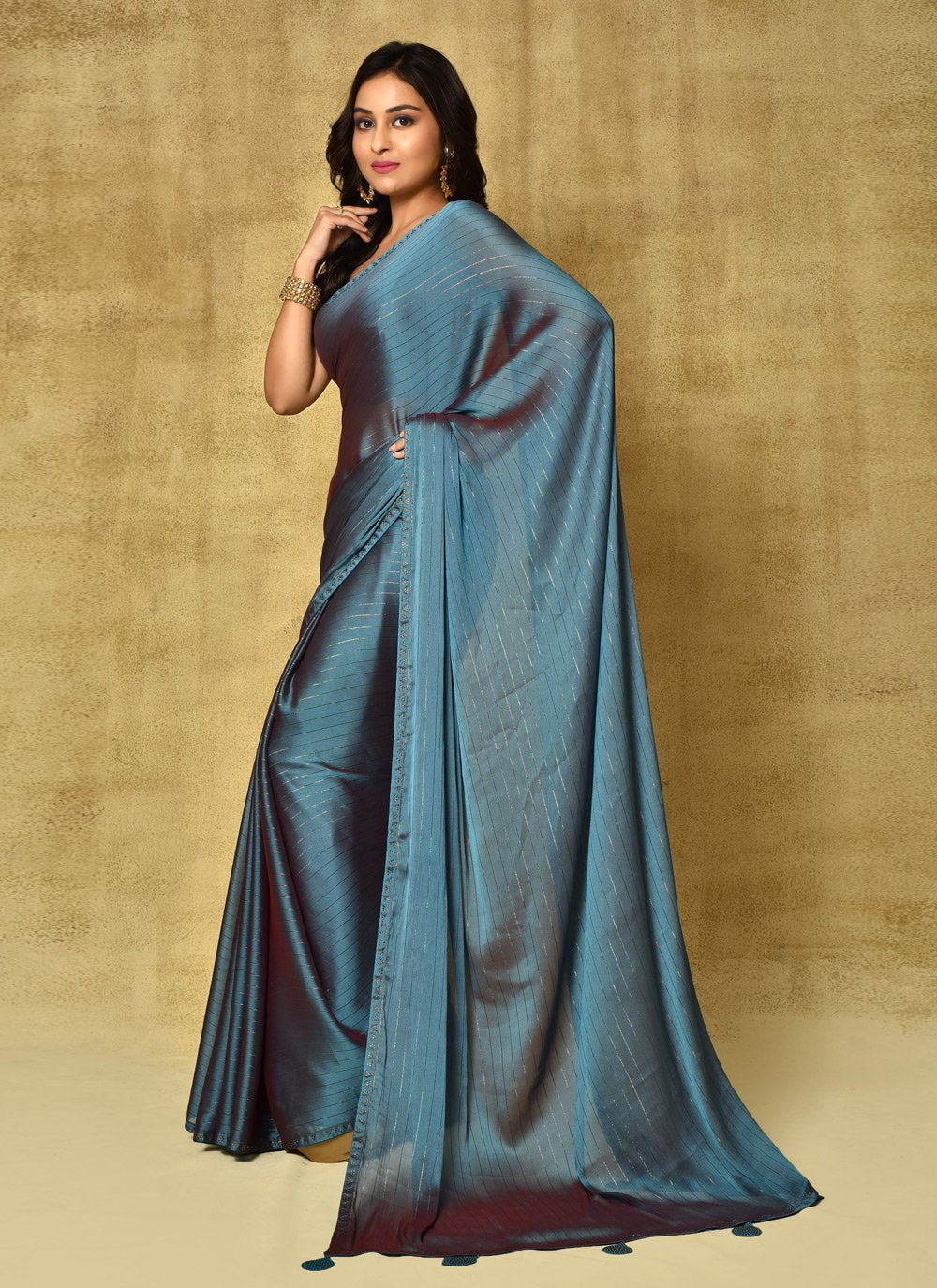 Trendy Saree Fancy Fabric Blue Digital Print Saree