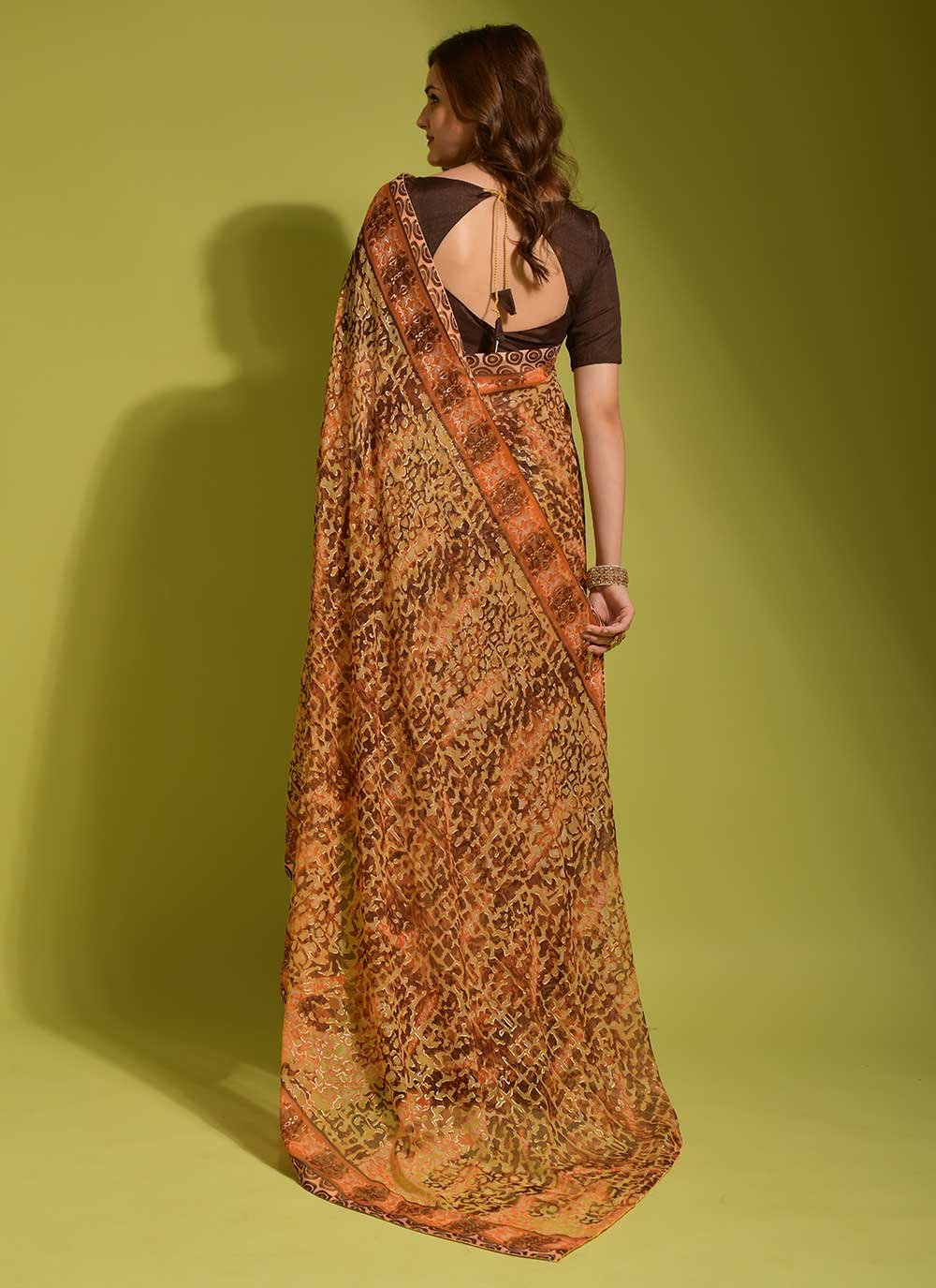 Classic Georgette Brown Digital Print Saree