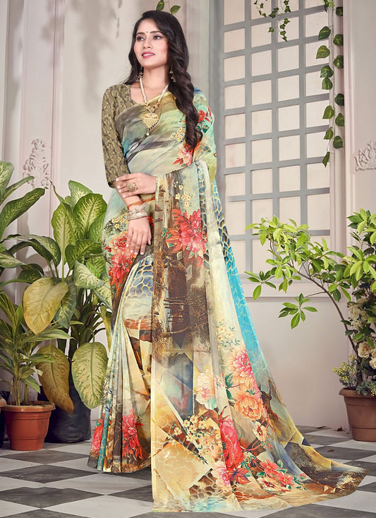 Contemporary Weight Less Multi Colour Digital Print Saree