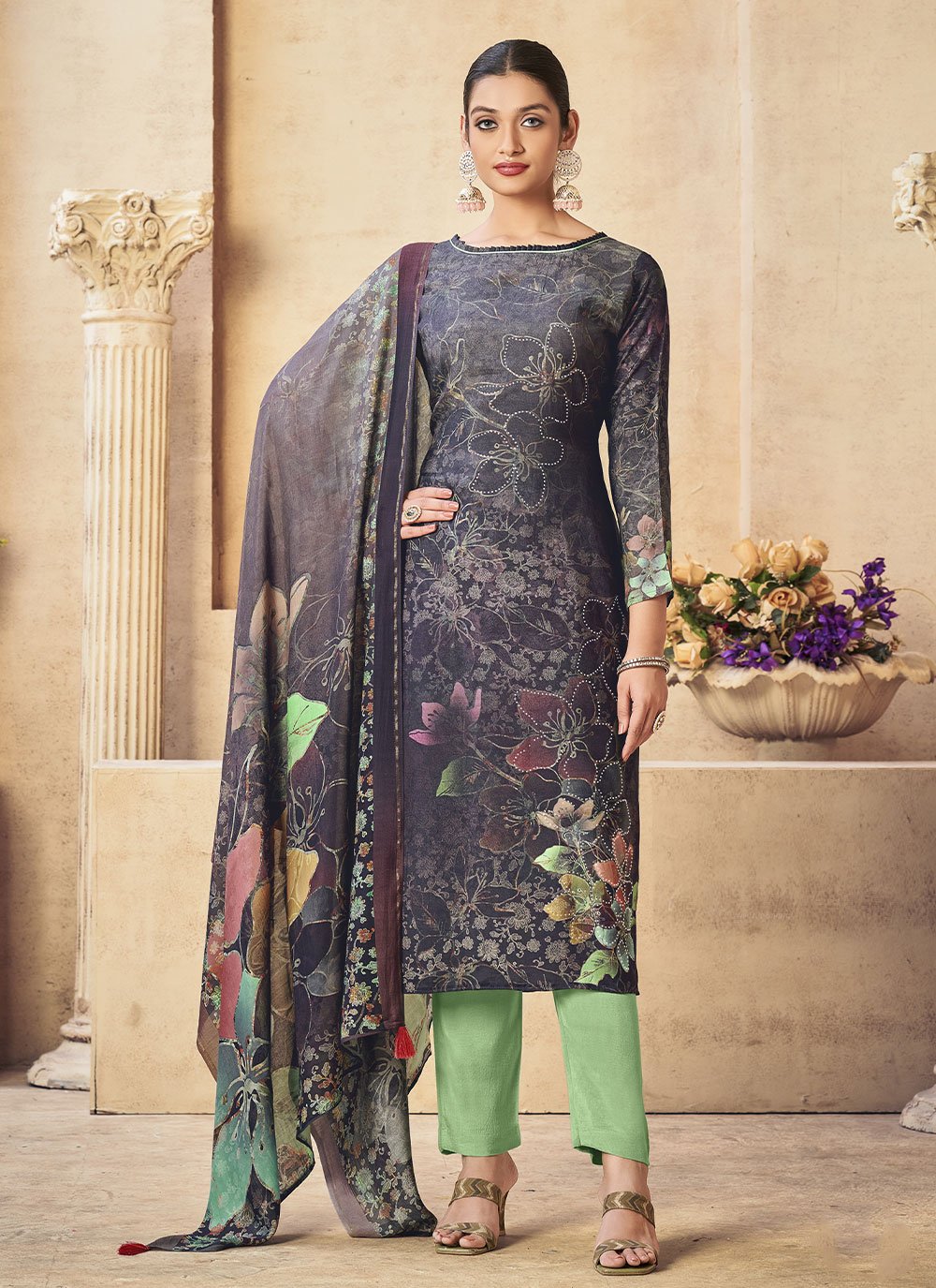 Salwar Suit Muslin Multi Colour Digital Print Salwar Kameez