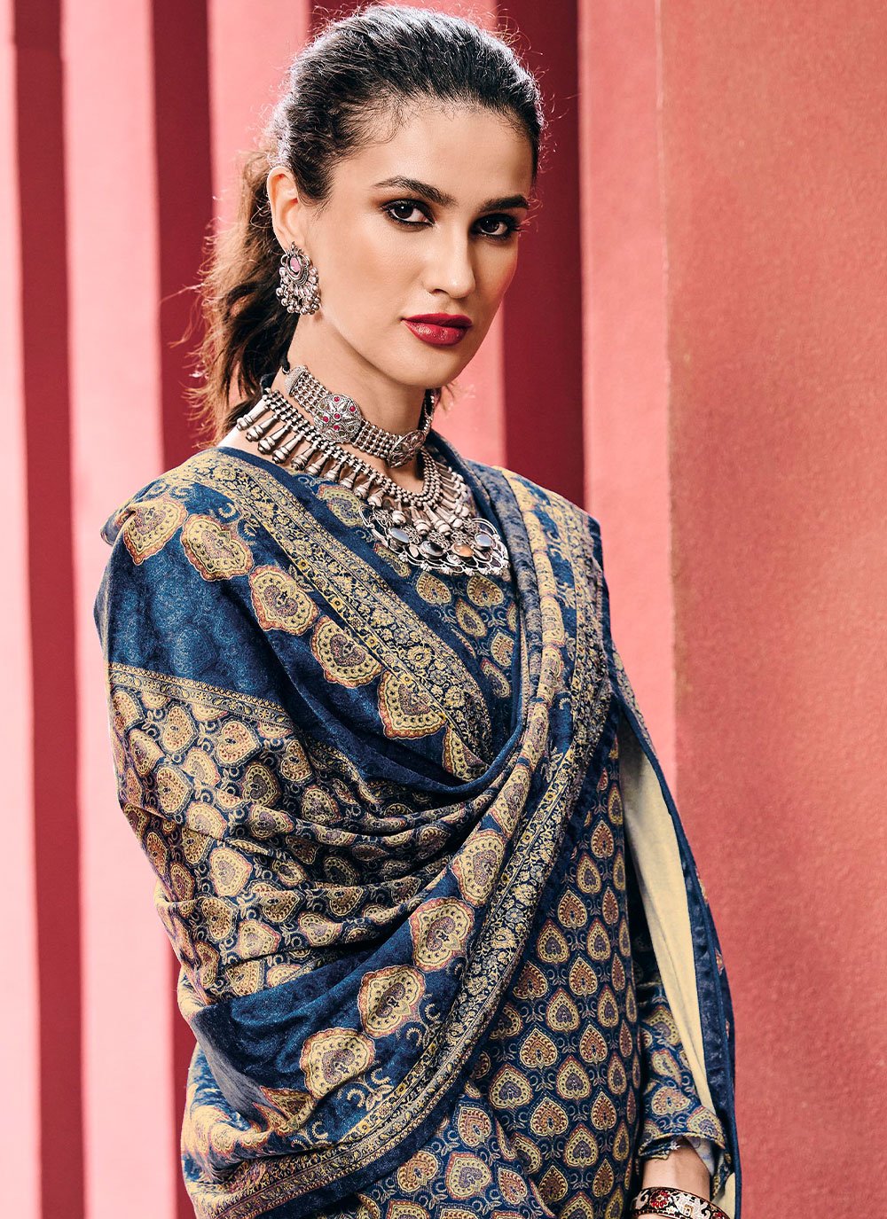 Trendy Suit Pashmina Blue Digital Print Salwar Kameez