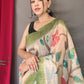 Classic Chanderi Green Off White Digital Print Saree