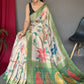 Classic Chanderi Green Off White Digital Print Saree