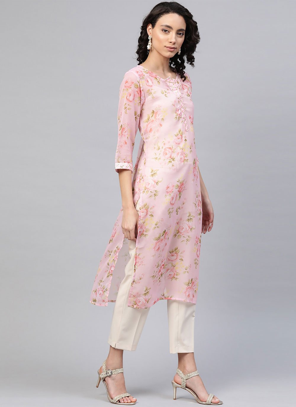 Casual Kurti Chiffon Pink Digital Print Kurtis