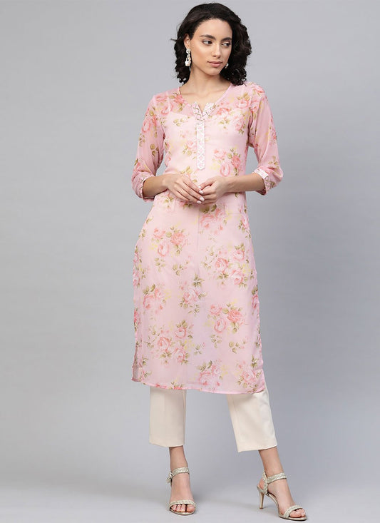 Casual Kurti Chiffon Pink Digital Print Kurtis