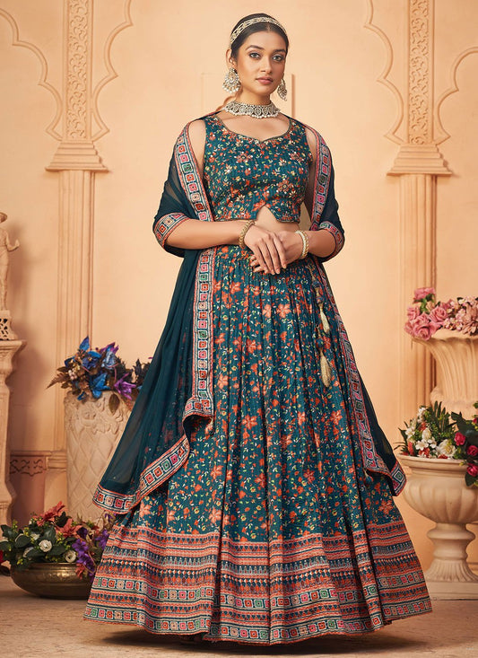 A Line Lehenga Chiffon Multi Colour Digital Print Lehenga Choli