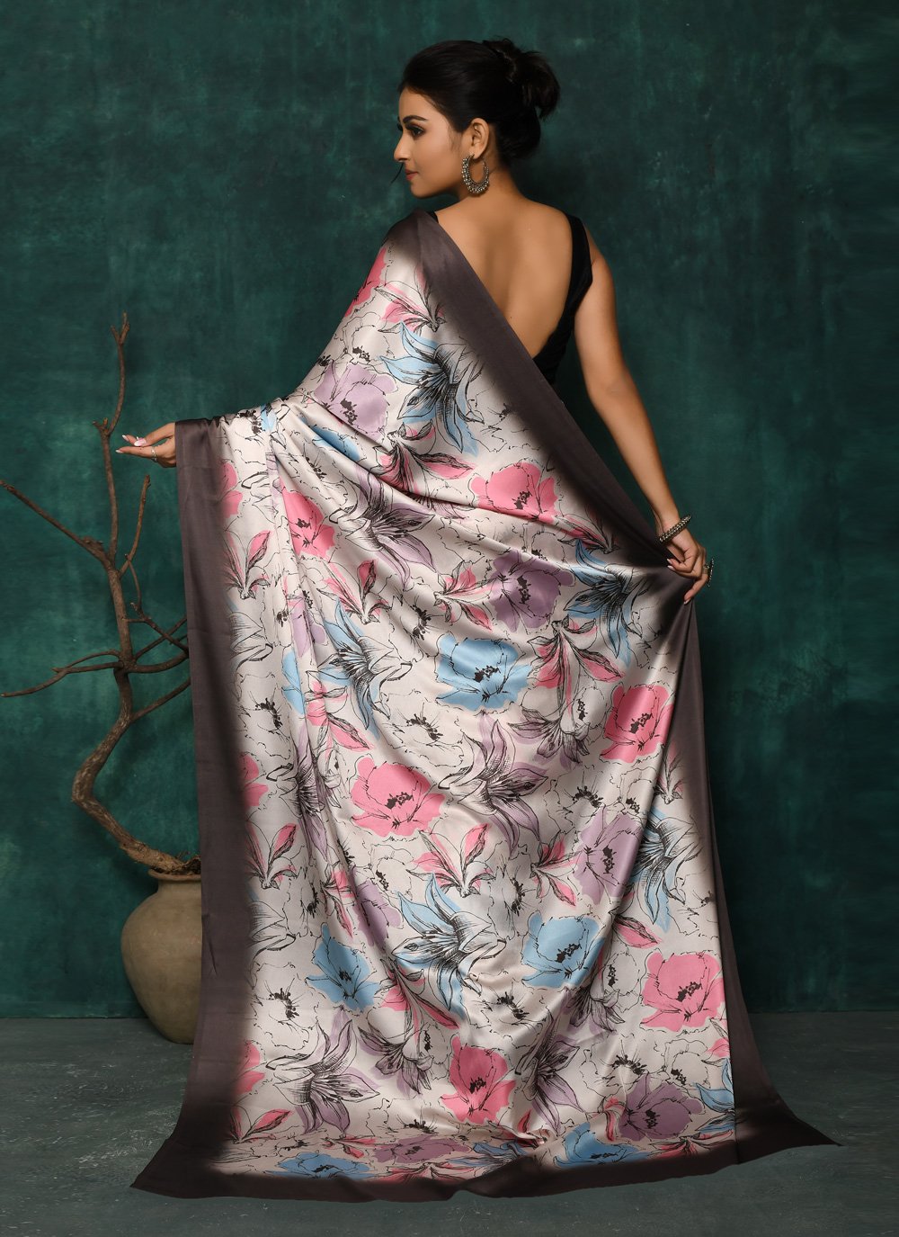 Designer Satin Multi Colour Digital Print Saree