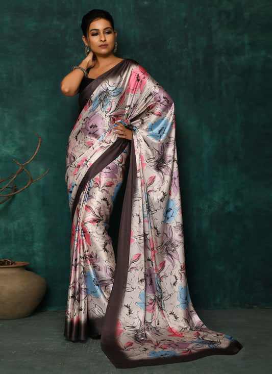 Designer Satin Multi Colour Digital Print Saree