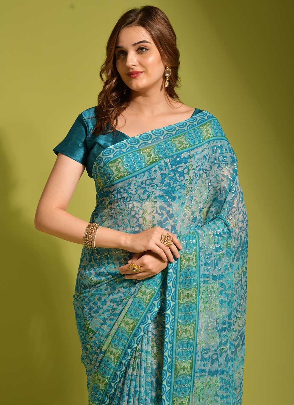 Contemporary Georgette Blue Digital Print Saree