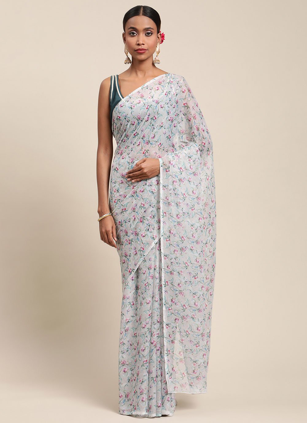 Contemporary Chiffon Off White Digital Print Saree