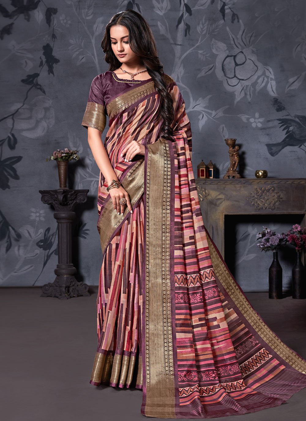 Classic Cotton Linen Multi Colour Digital Print Saree