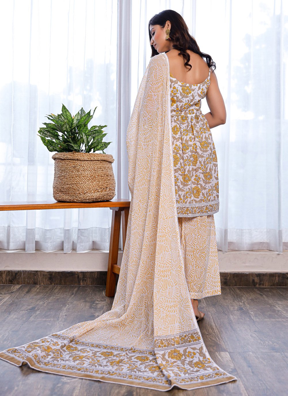 Palazzo Salwar Suit Cotton Cream Digital Print Salwar Kameez