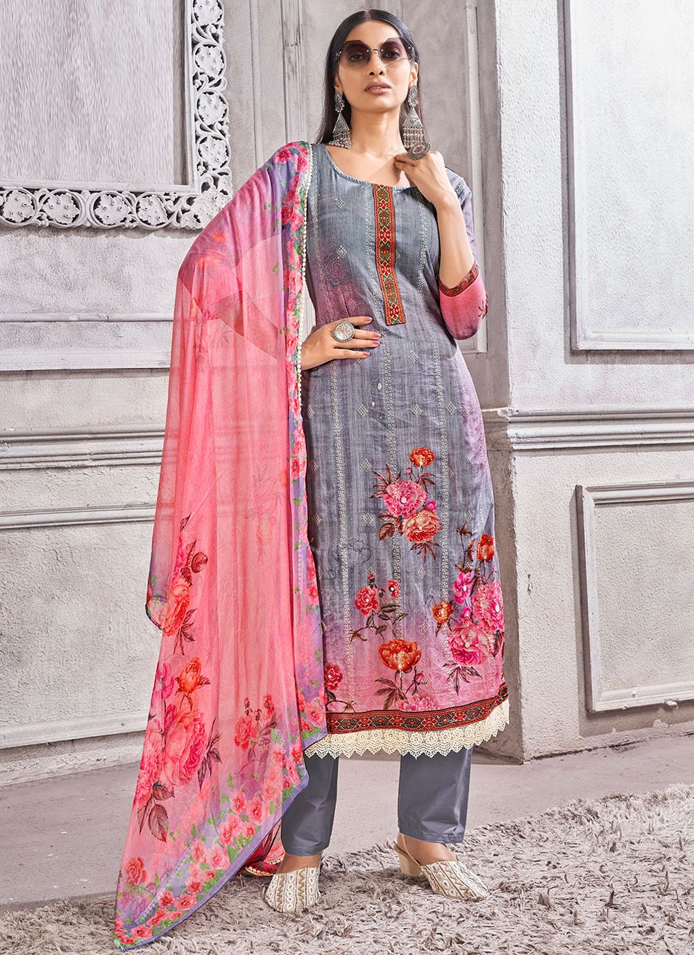 Trendy Suit Cotton Lawn Grey Digital Print Salwar Kameez