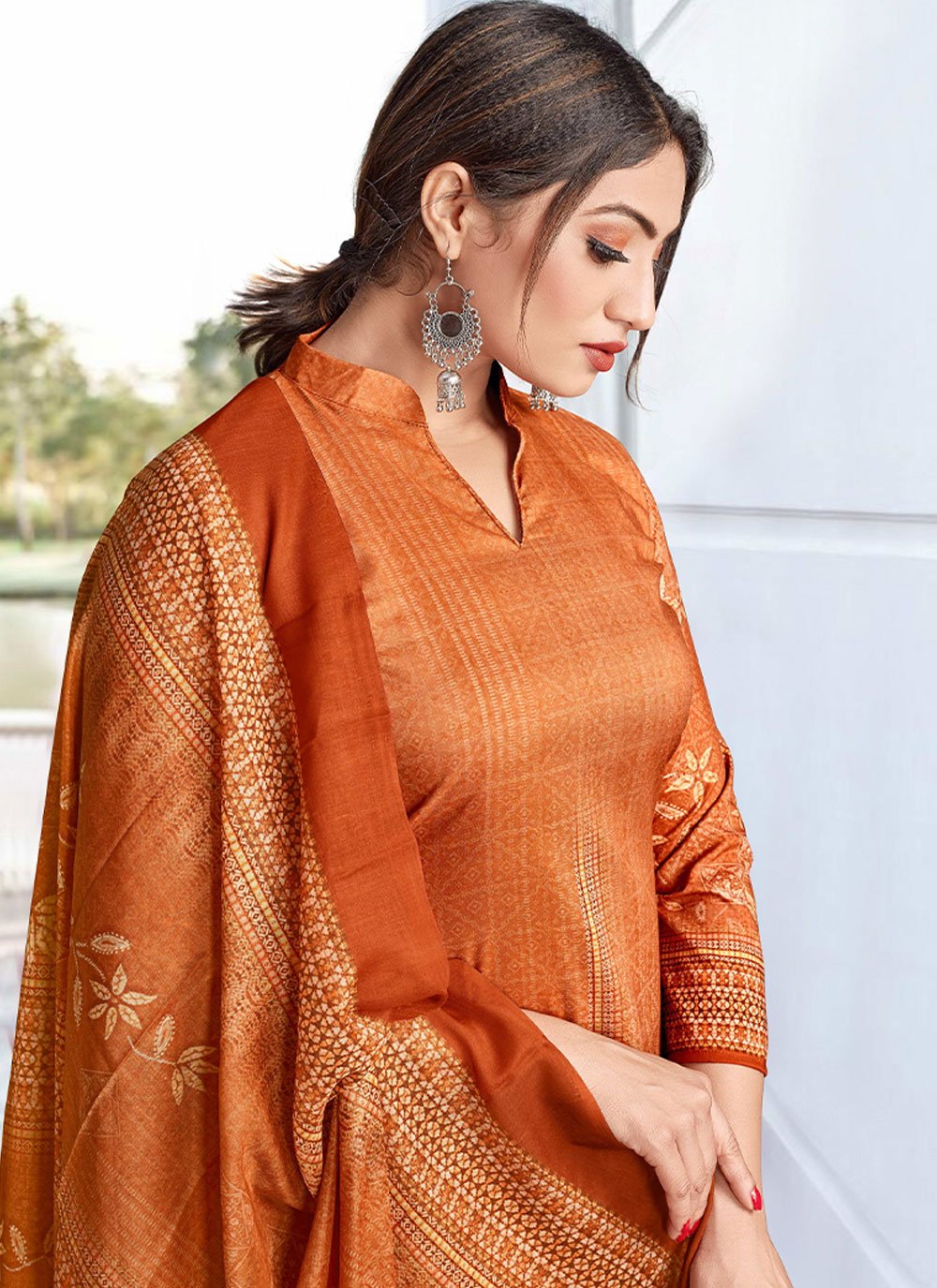 Palazzo Salwar Suit Cotton Orange Digital Print Salwar Kameez