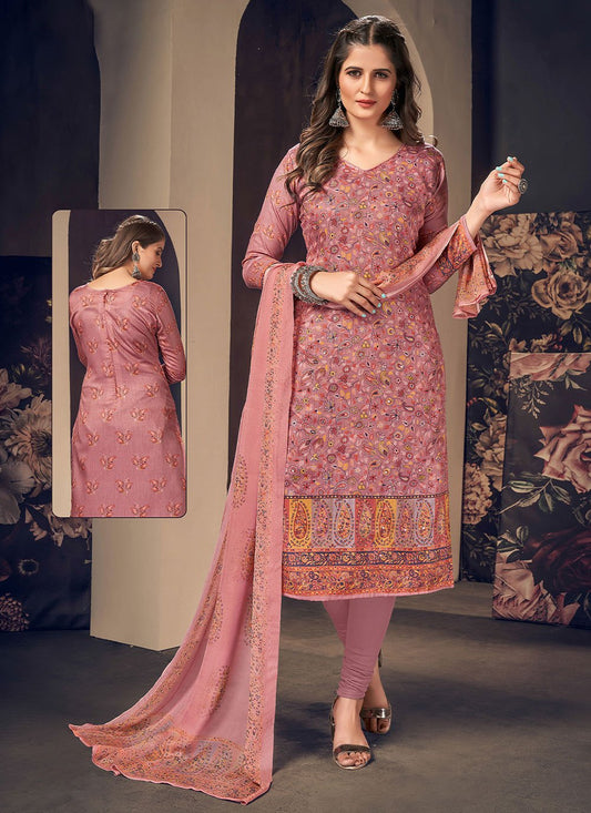 Churidar Suit Cotton Pink Digital Print Salwar Kameez
