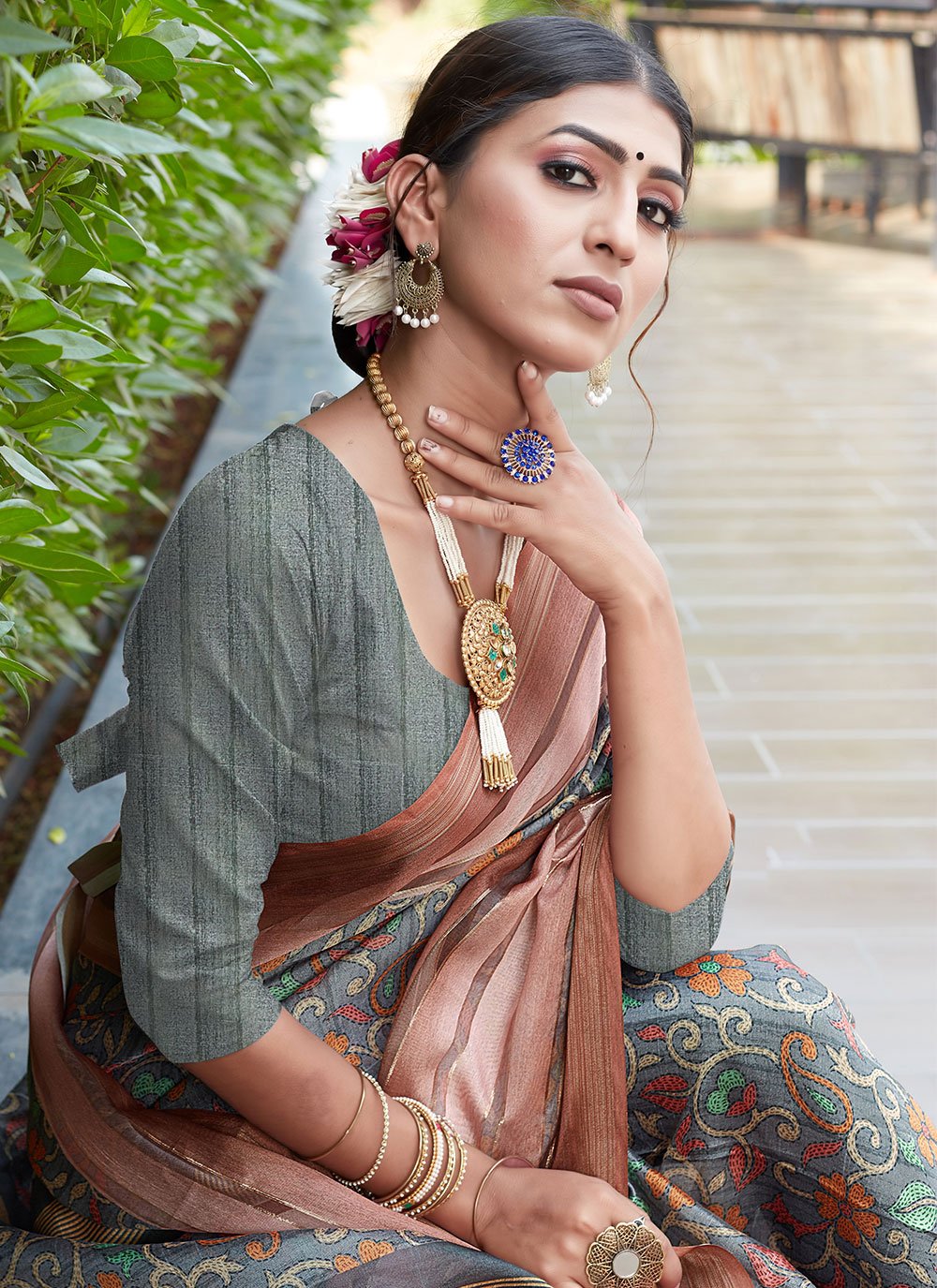 Classic Cotton Silk Grey Digital Print Saree