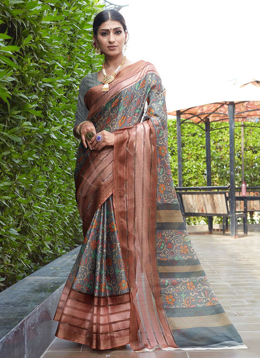 Classic Cotton Silk Grey Digital Print Saree