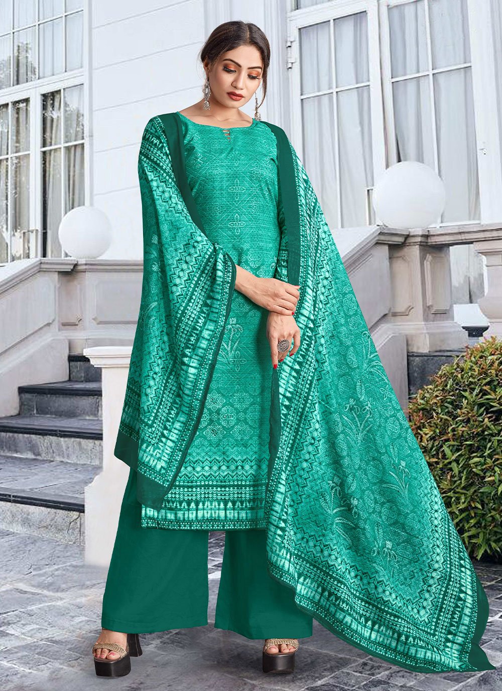 Trendy Suit Cotton Sea Green Digital Print Salwar Kameez