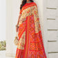 Classic Silk Cream Orange Digital Print Saree